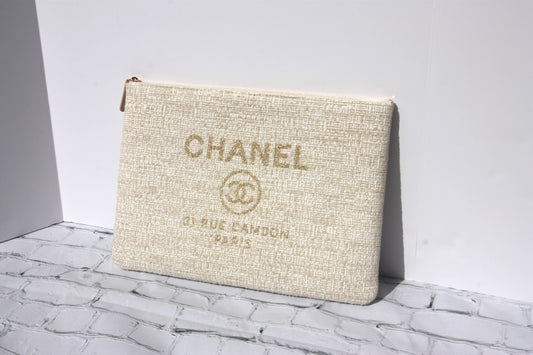 Chanel Large Deauville O-Case Woven Clutch Laptop Holder