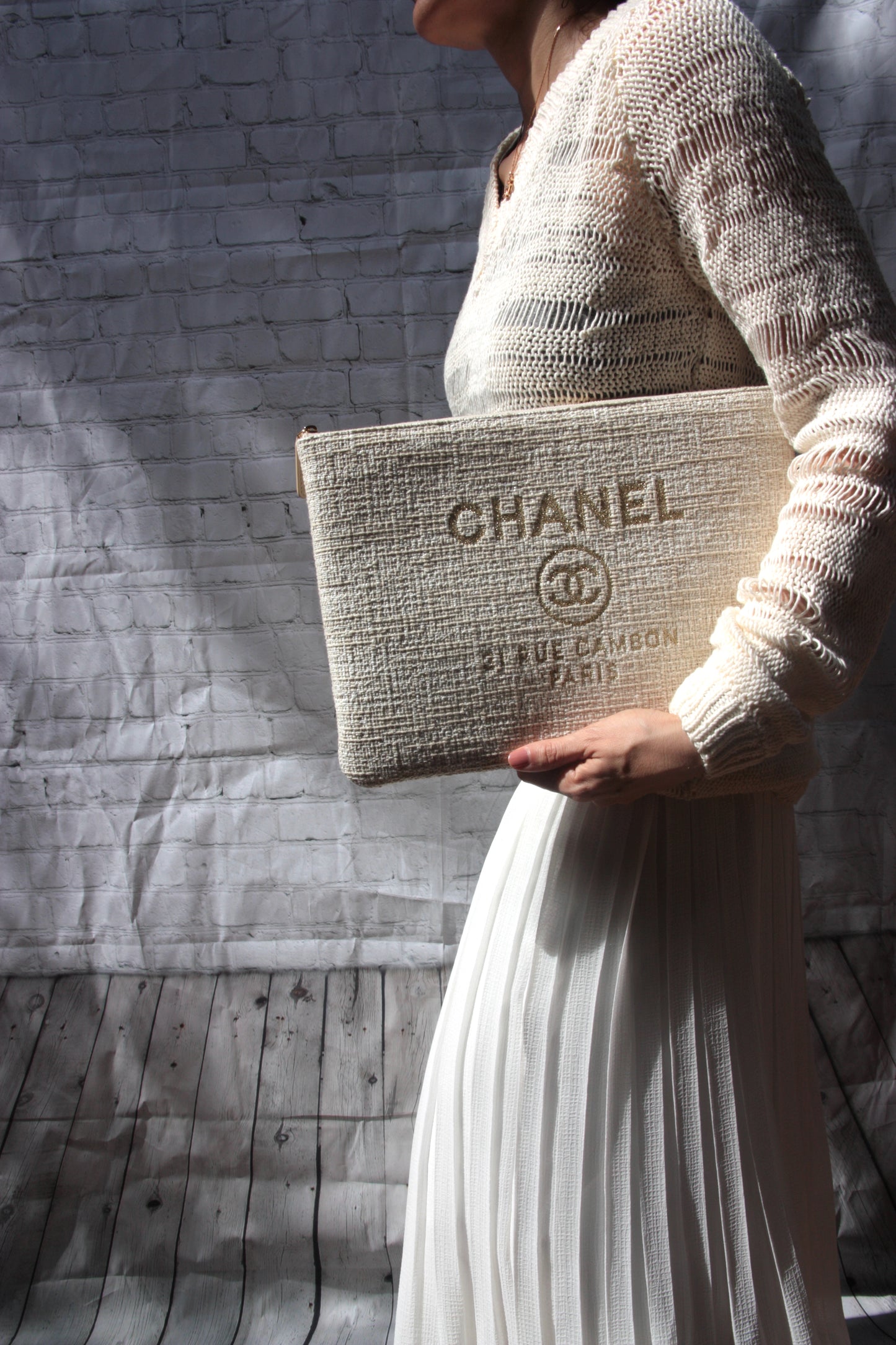 Chanel Large Deauville O-Case Woven Clutch Laptop Holder