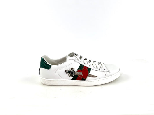 GUCCI Heart Web Crystal Ace White  Sneakers 41 10.5