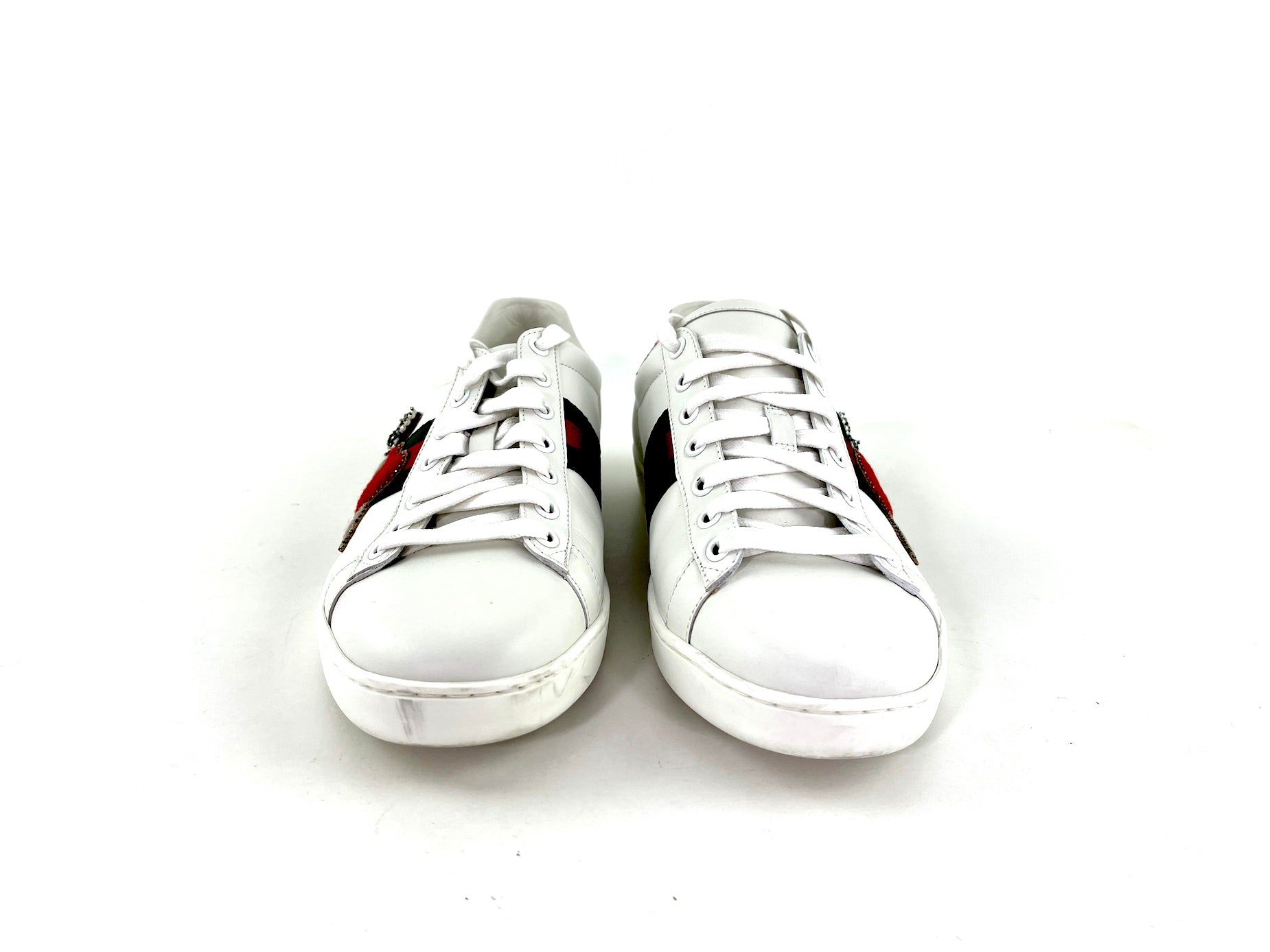 GUCCI Heart Web Crystal Ace White  Sneakers 41 10.5