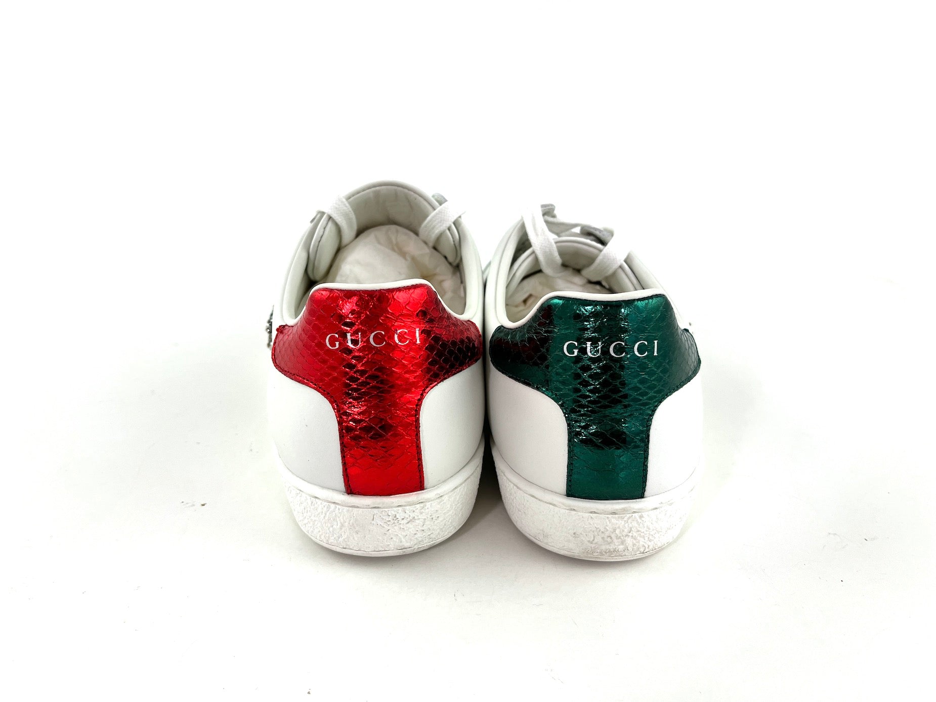 GUCCI Heart Web Crystal Ace White  Sneakers 41 10.5