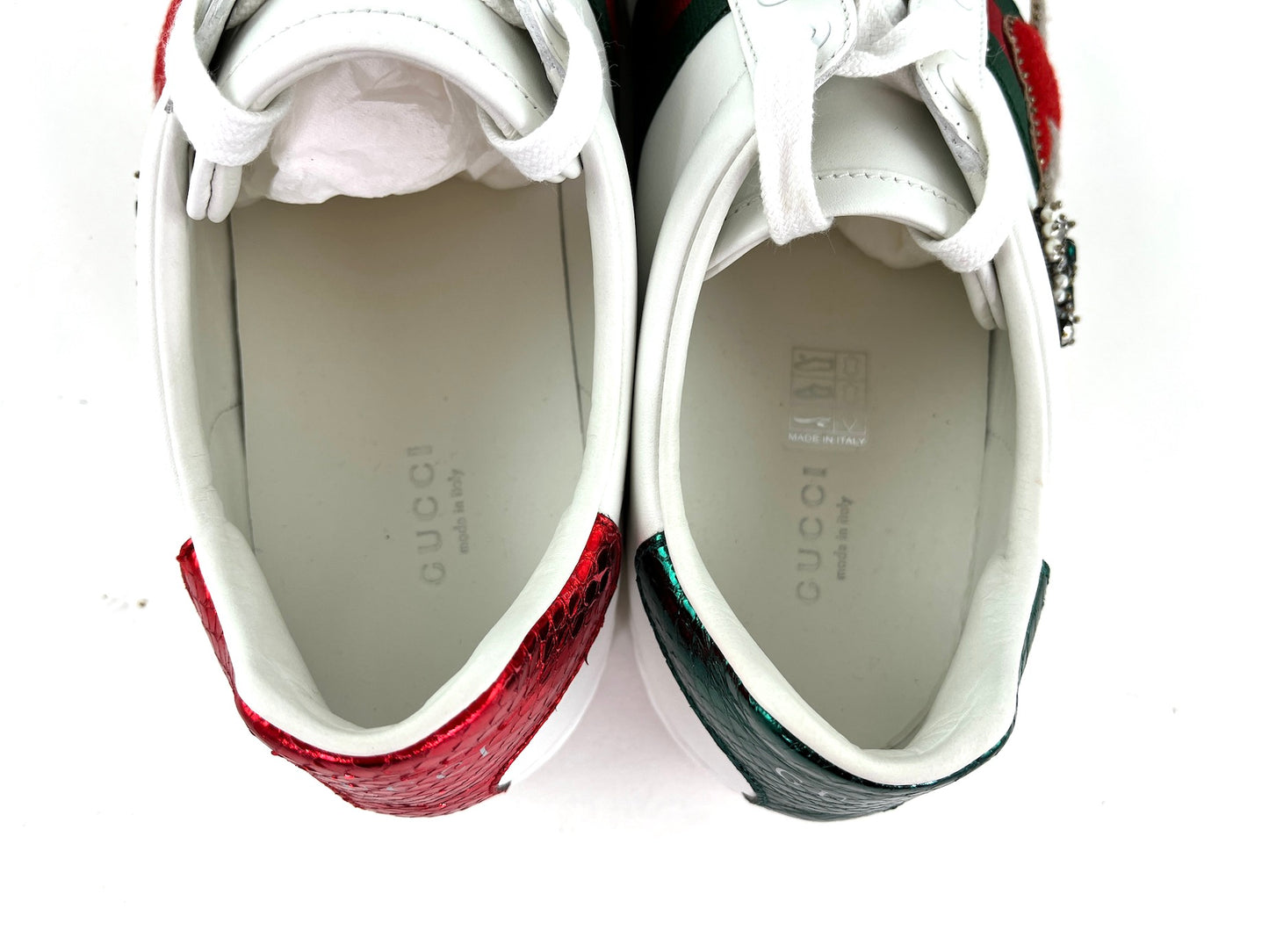 GUCCI Heart Web Crystal Ace White  Sneakers 41 10.5