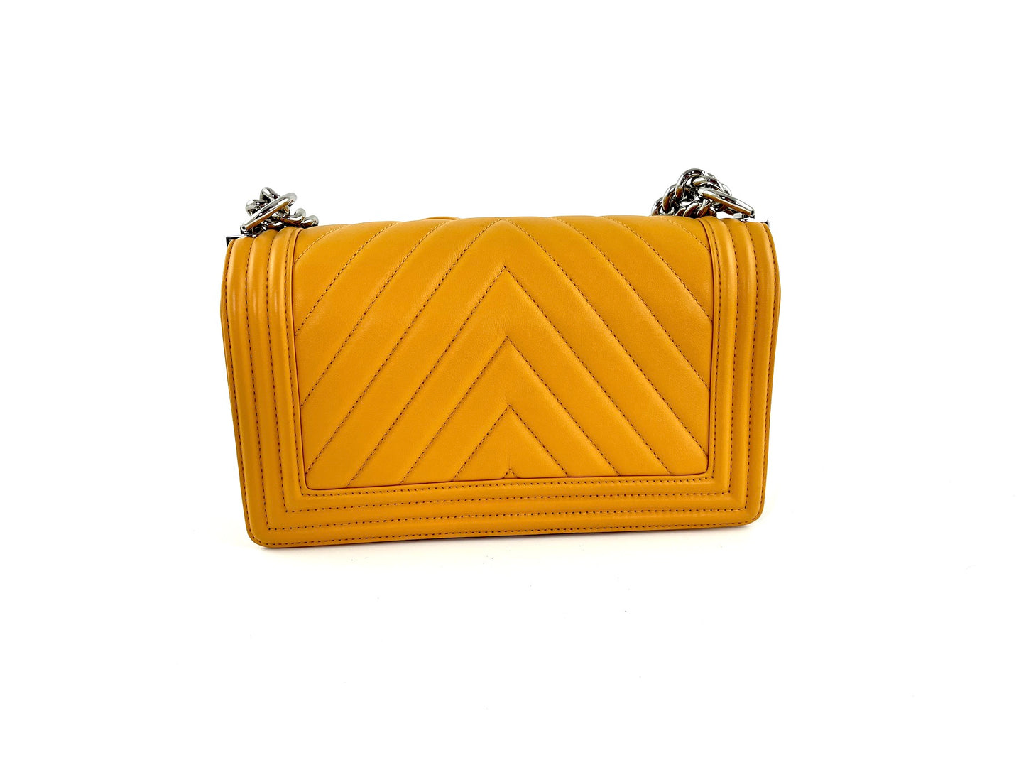 CHANEL Boy Old Medium Yellow Chevron Quilted Calfskin Bag