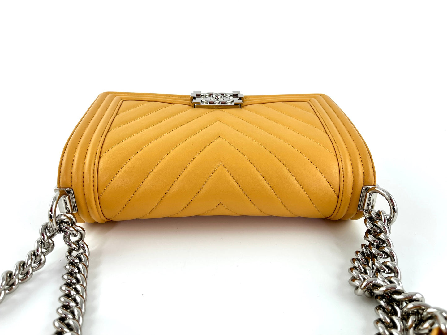 CHANEL Boy Old Medium Yellow Chevron Quilted Calfskin Bag