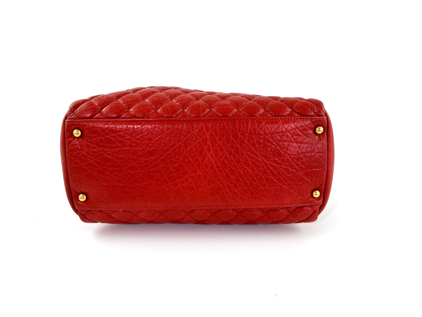 CHANEL Red Quilted North South Chain Leather Tote Bag