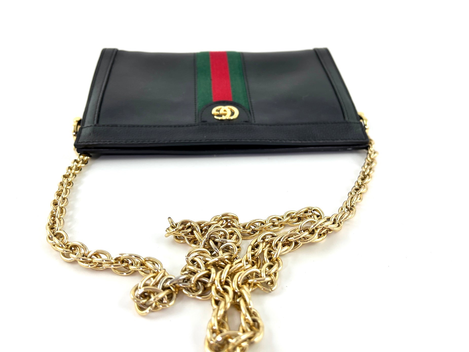 Gucci Black Small Ophidia GG Web Leather Chain Crossbody Bag