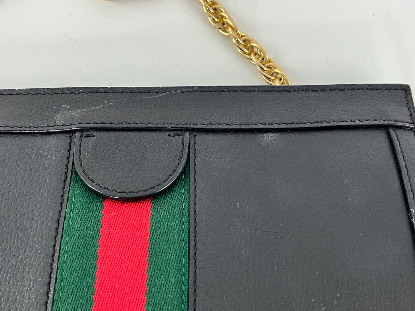 Gucci Black Small Ophidia GG Web Leather Chain Crossbody Bag