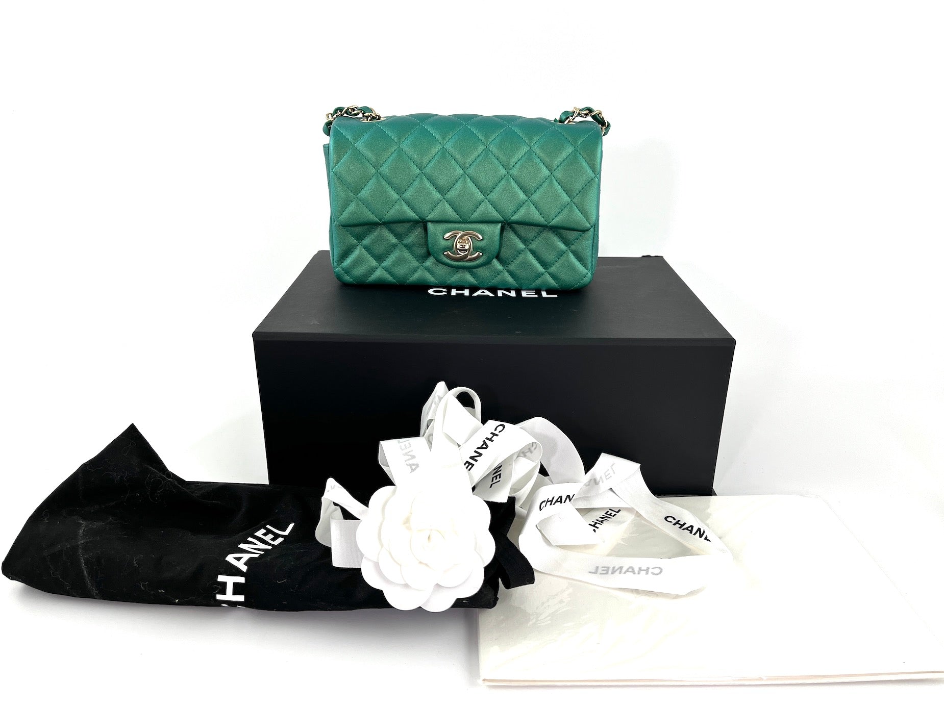 CHANEL Iridescent Green 2022 Rectangular Mini Flap Bag