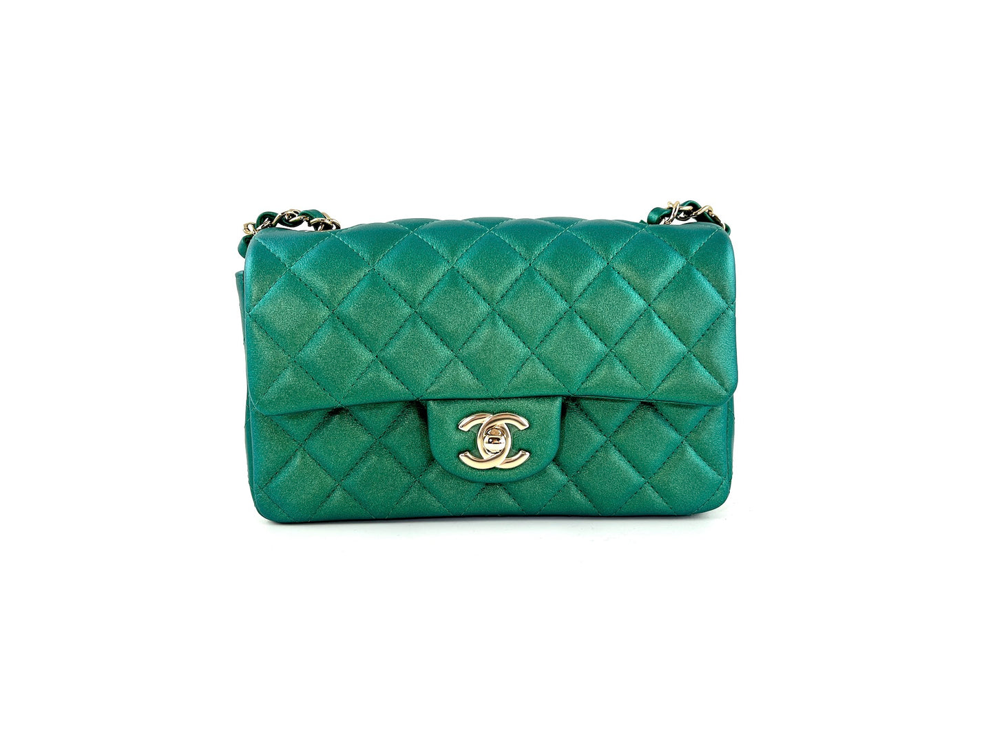 CHANEL Iridescent Green 2022 Rectangular Mini Flap Bag