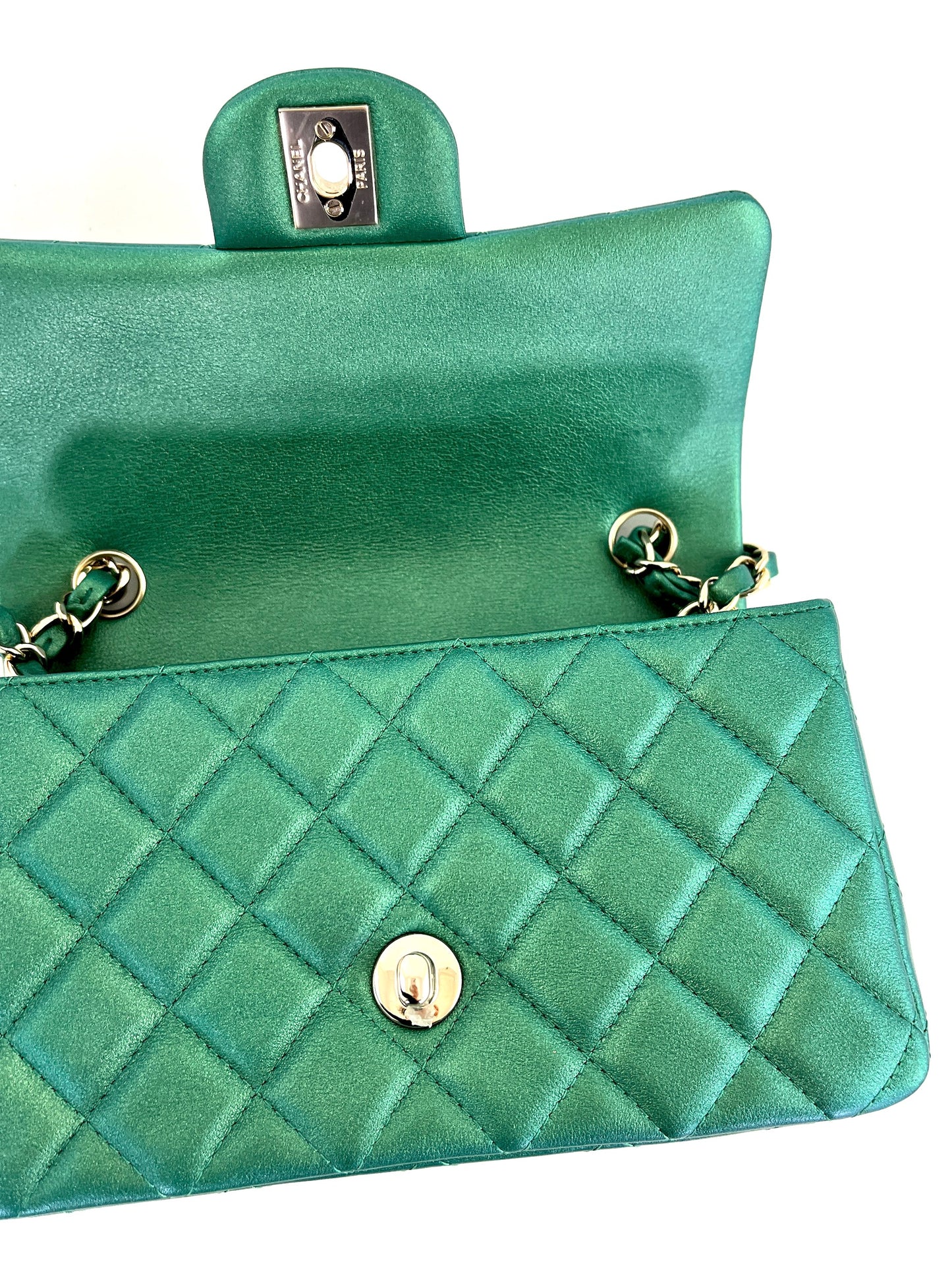 CHANEL Iridescent Green 2022 Rectangular Mini Flap Bag