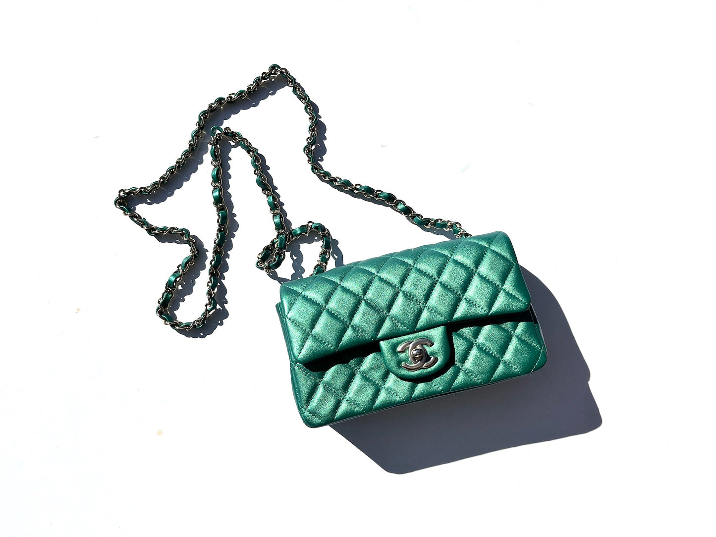 CHANEL Iridescent Green 2022 Rectangular Mini Flap Bag