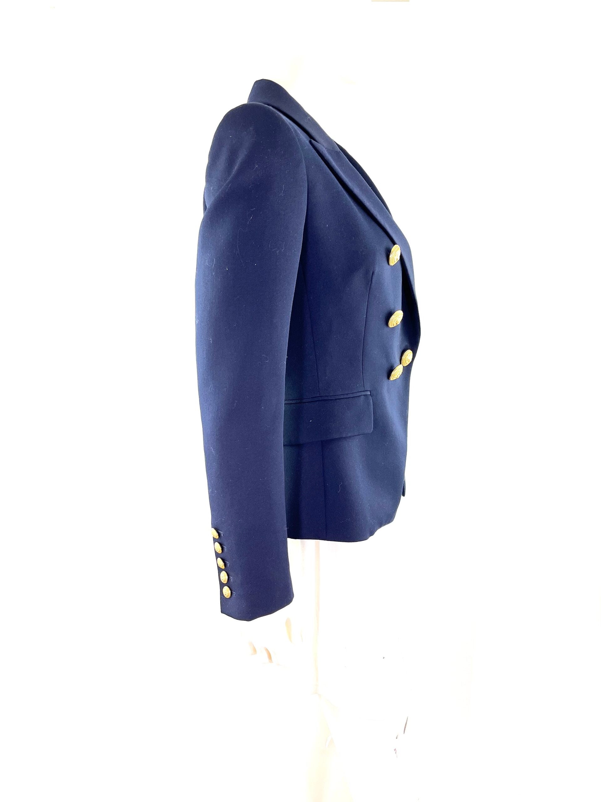 Balmain Navy Blue Gold Button Embellished Wool Blazer Jacket 38 Fashion Reloved