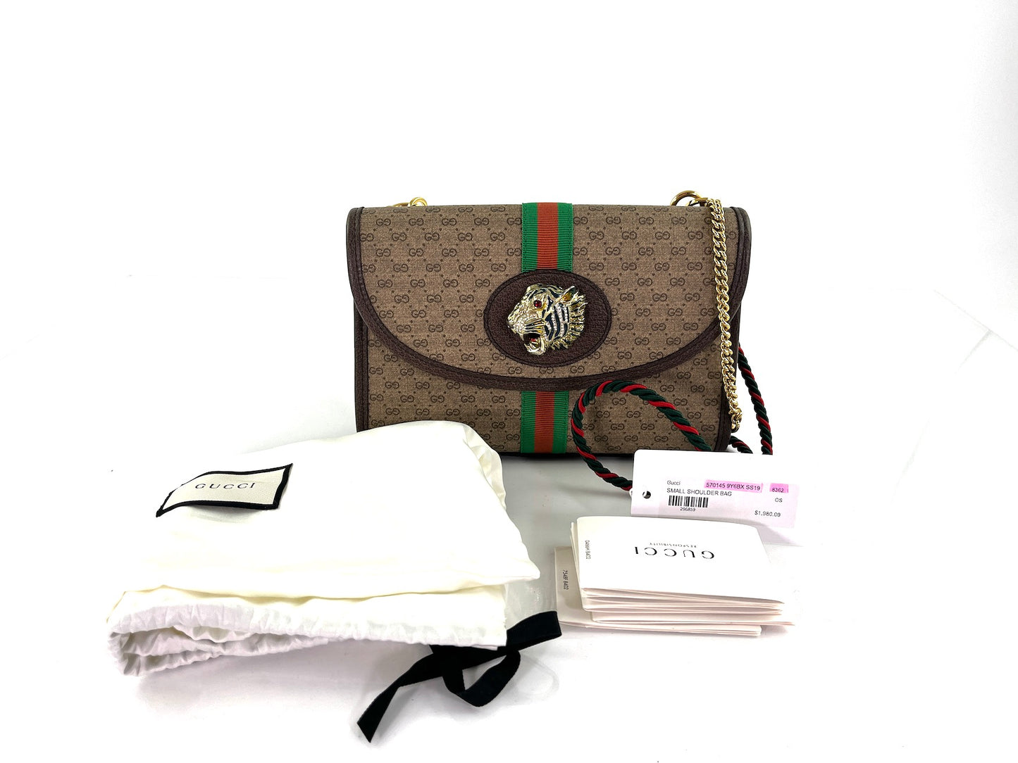 GUCCI Rajah Tiger Head GG Monogram Web Crossbody Bag