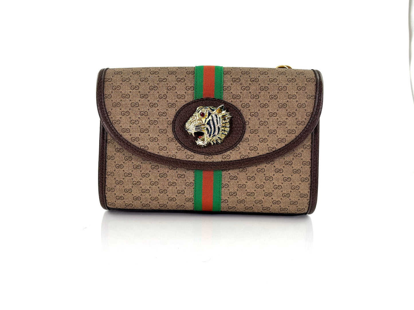 GUCCI Rajah Tiger Head GG Monogram Web Crossbody Bag