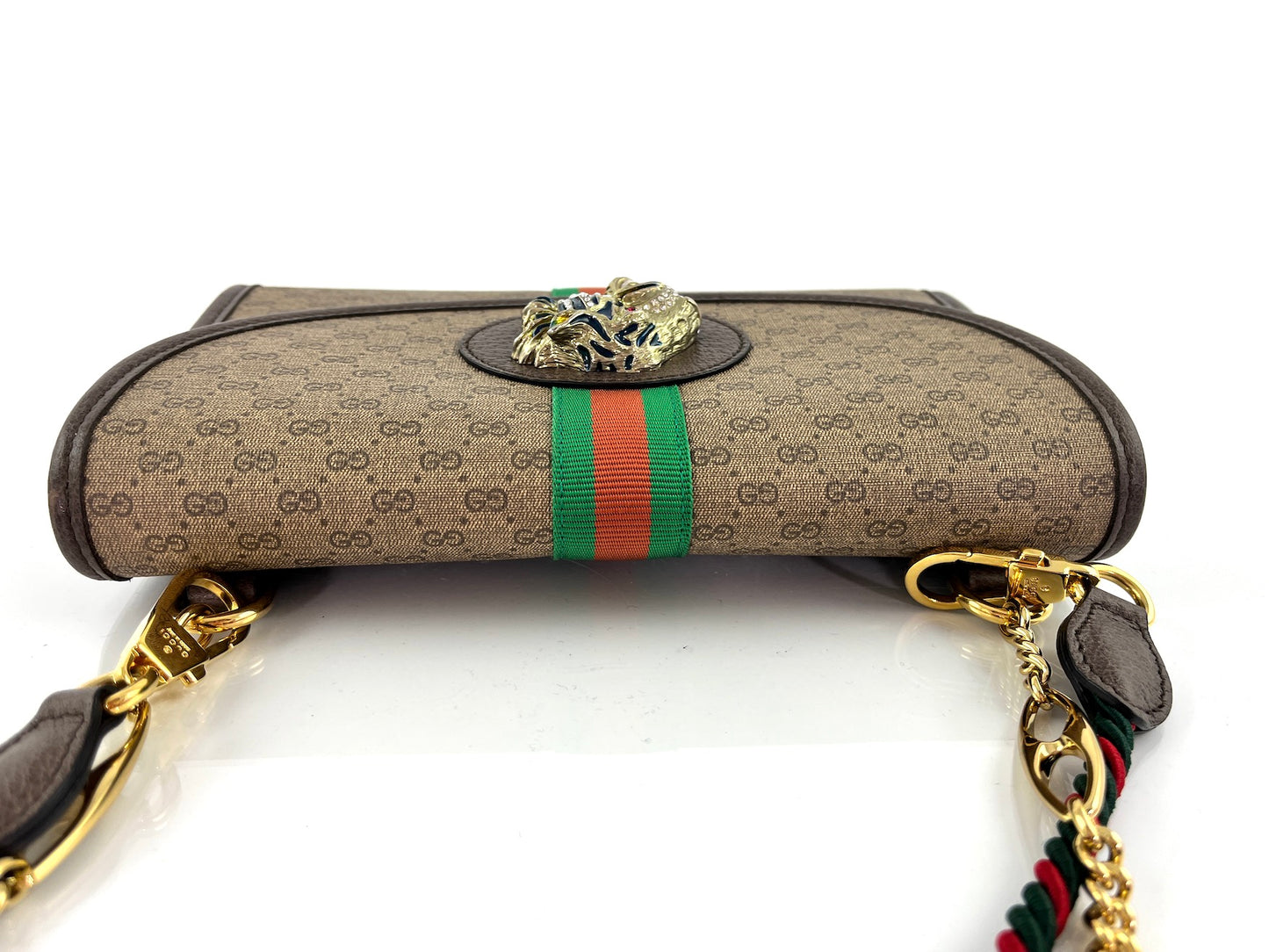 GUCCI Rajah Tiger Head GG Monogram Web Crossbody Bag