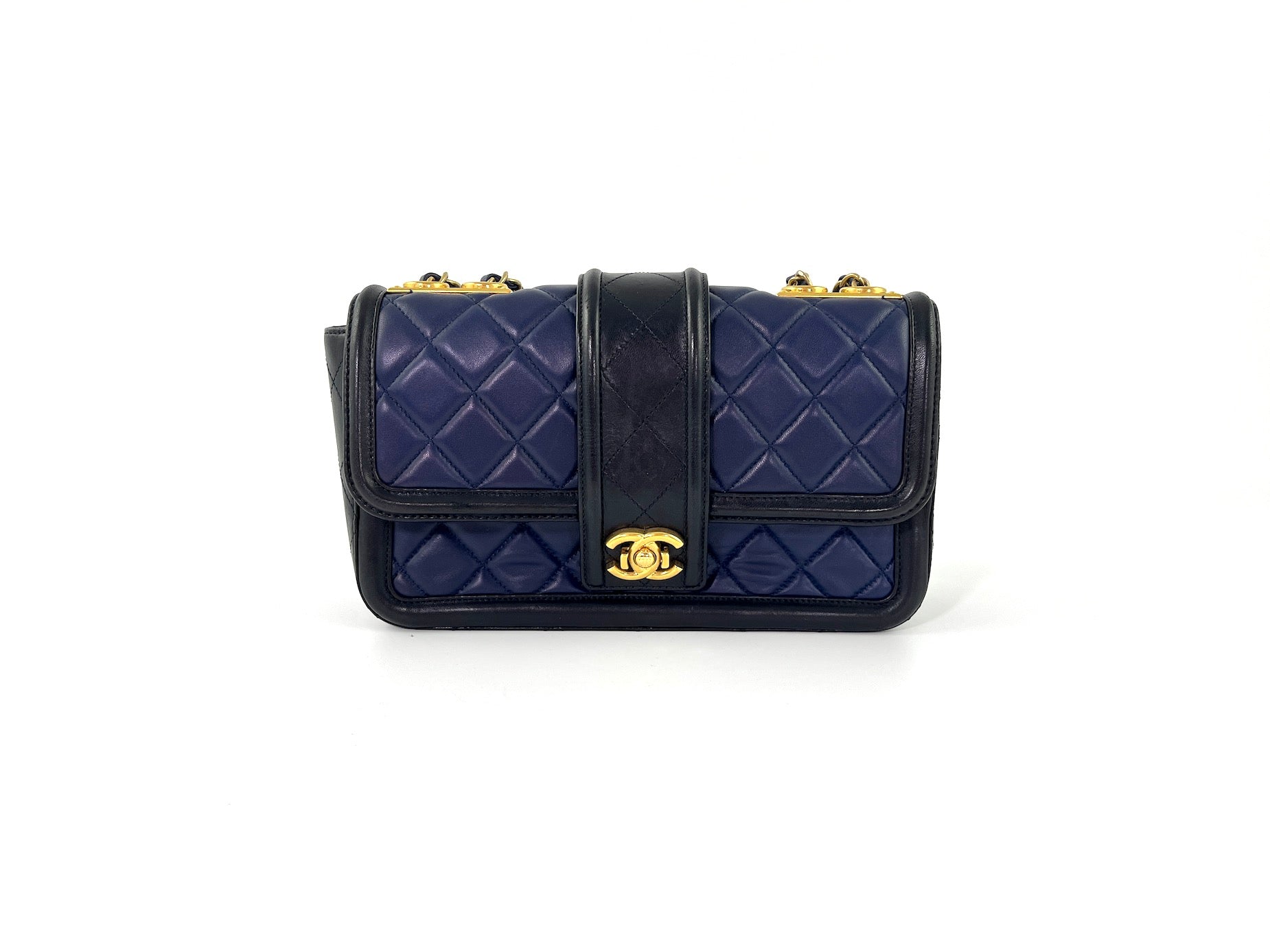 CHANEL Elegant CC Navy Black Quilted Flap Bag