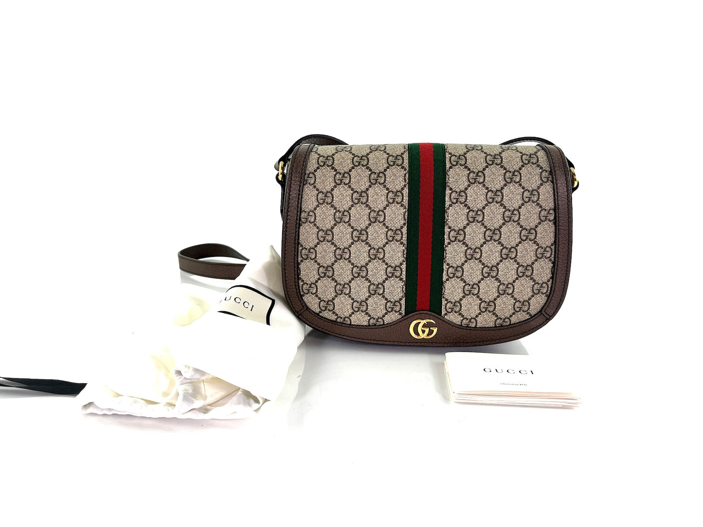 GUCCI Small Ophidia GG Supreme Web Crossbody Saddle Bag