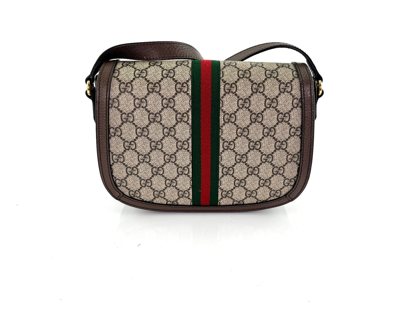 GUCCI Small Ophidia GG Supreme Web Crossbody Saddle Bag