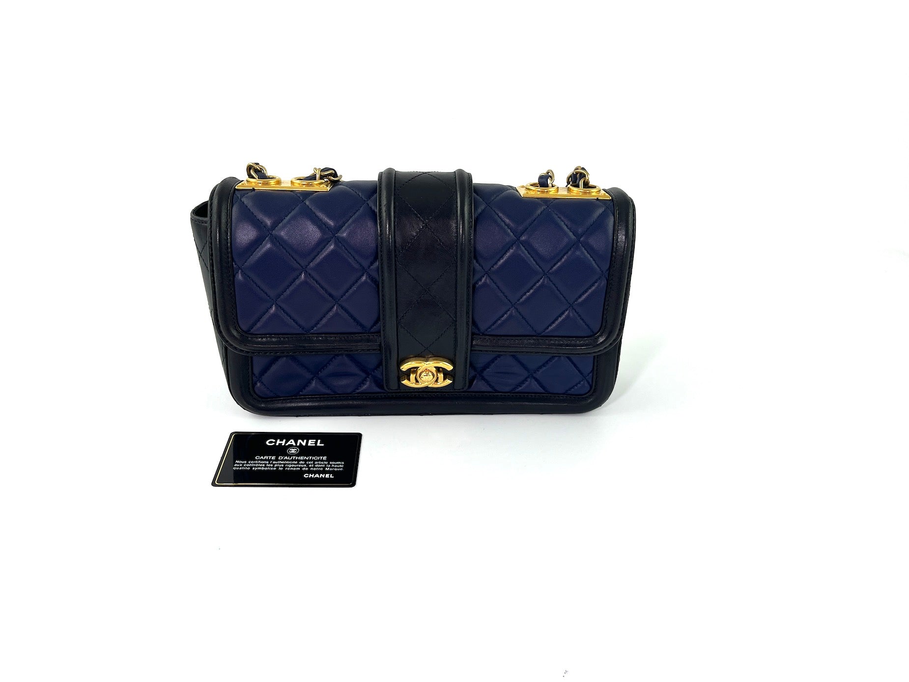 CHANEL Elegant CC Navy Black Quilted Flap Bag