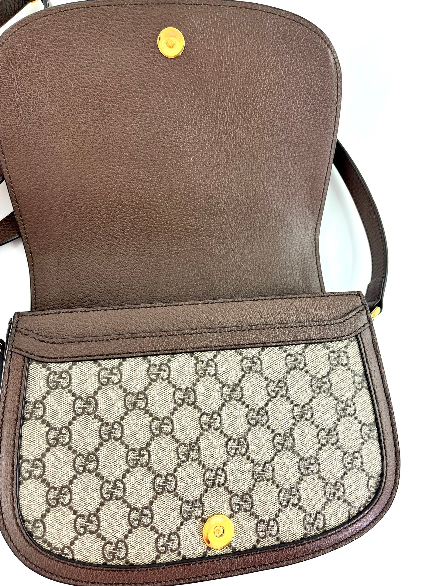 GUCCI Small Ophidia GG Supreme Web Crossbody Saddle Bag