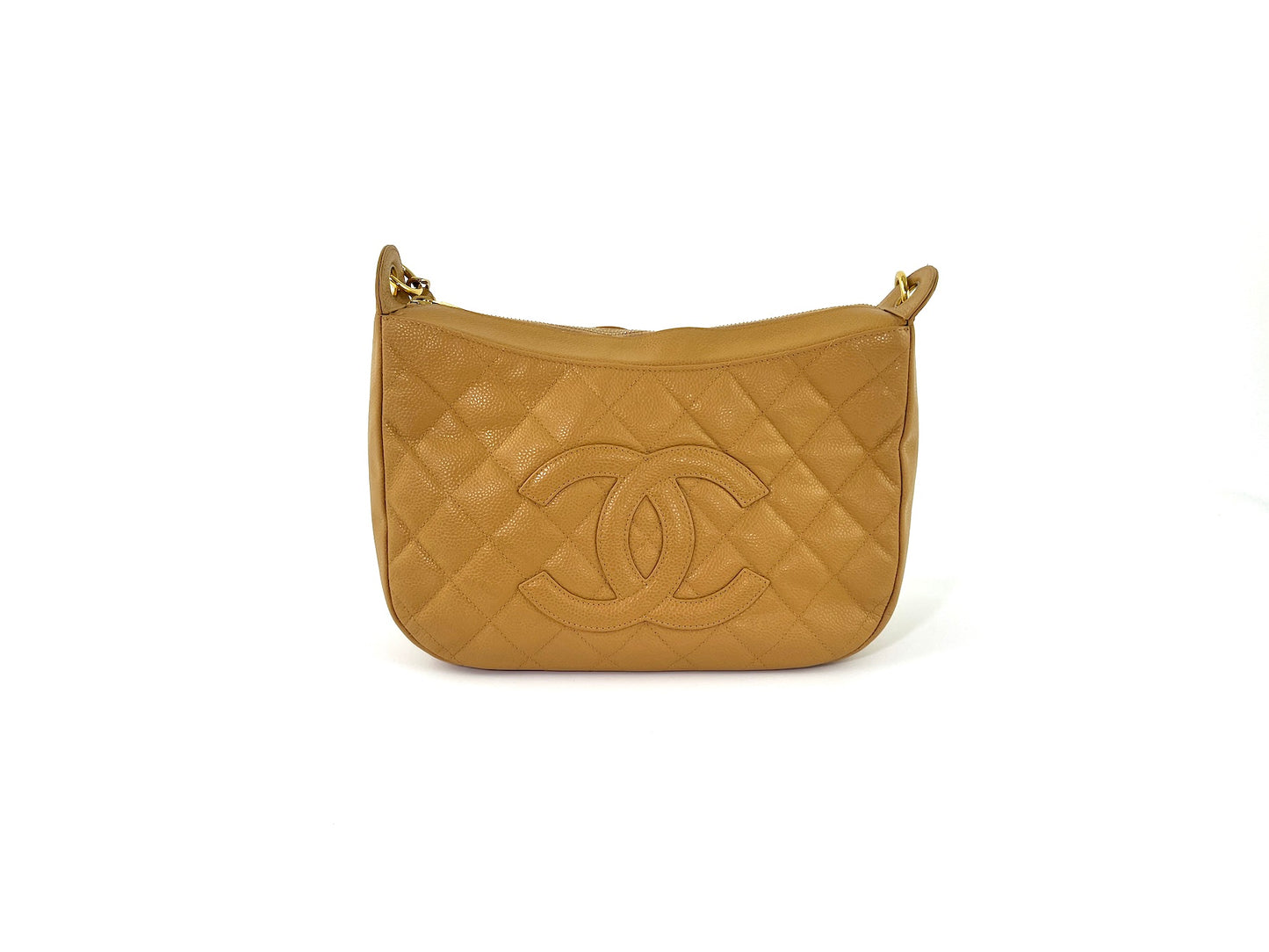 Vintage CHANEL Timeless Beige Quilted Caviar Hobo Bag