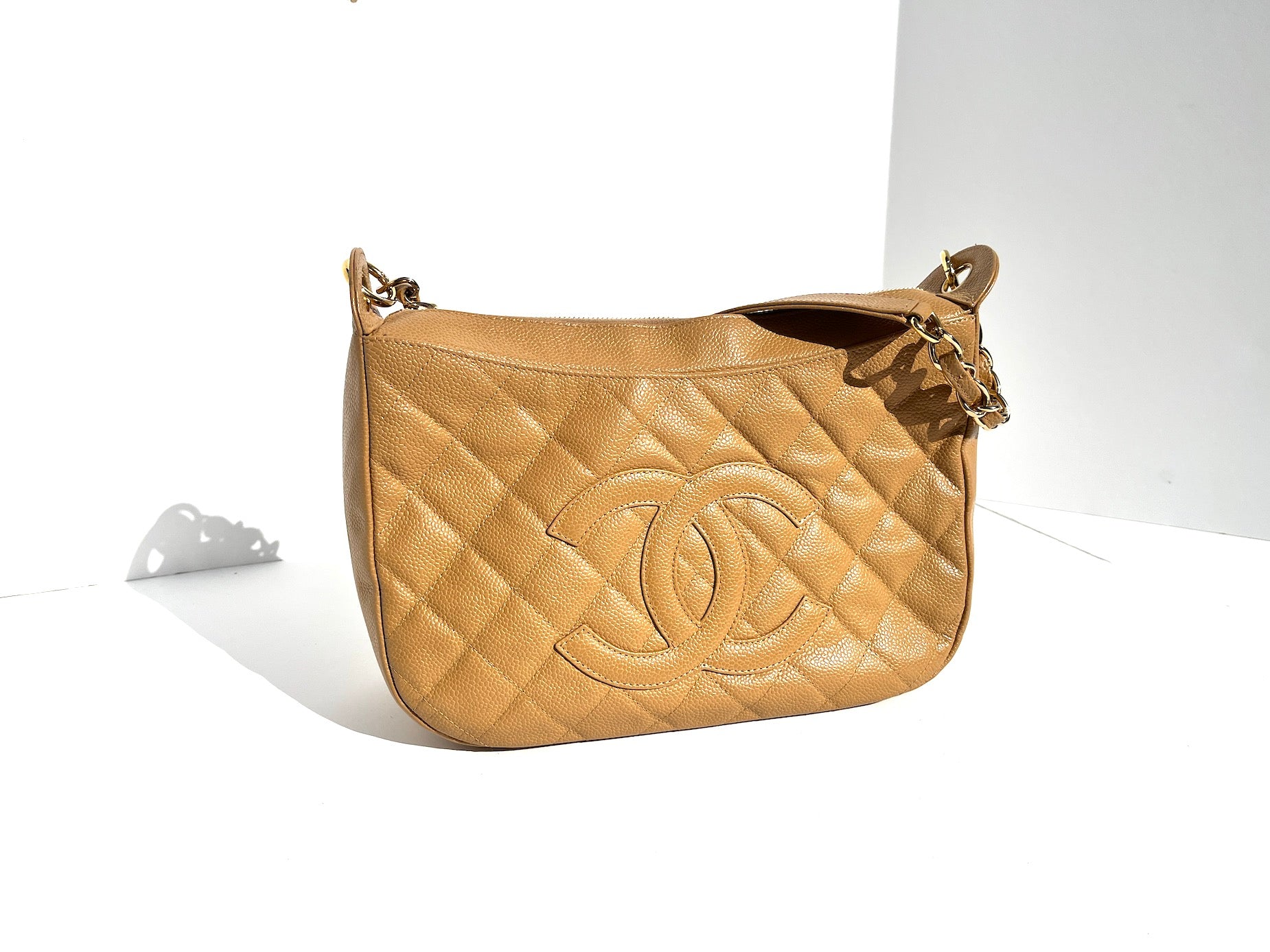 Vintage CHANEL Timeless Beige Quilted Caviar Hobo Bag