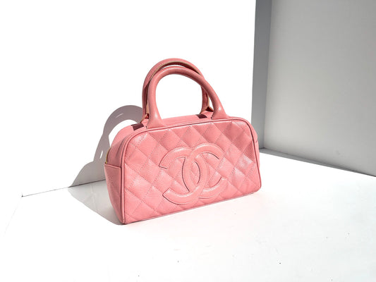 Vintage CHANEL Timeless Pink Quilted Caviar Bowler Bag