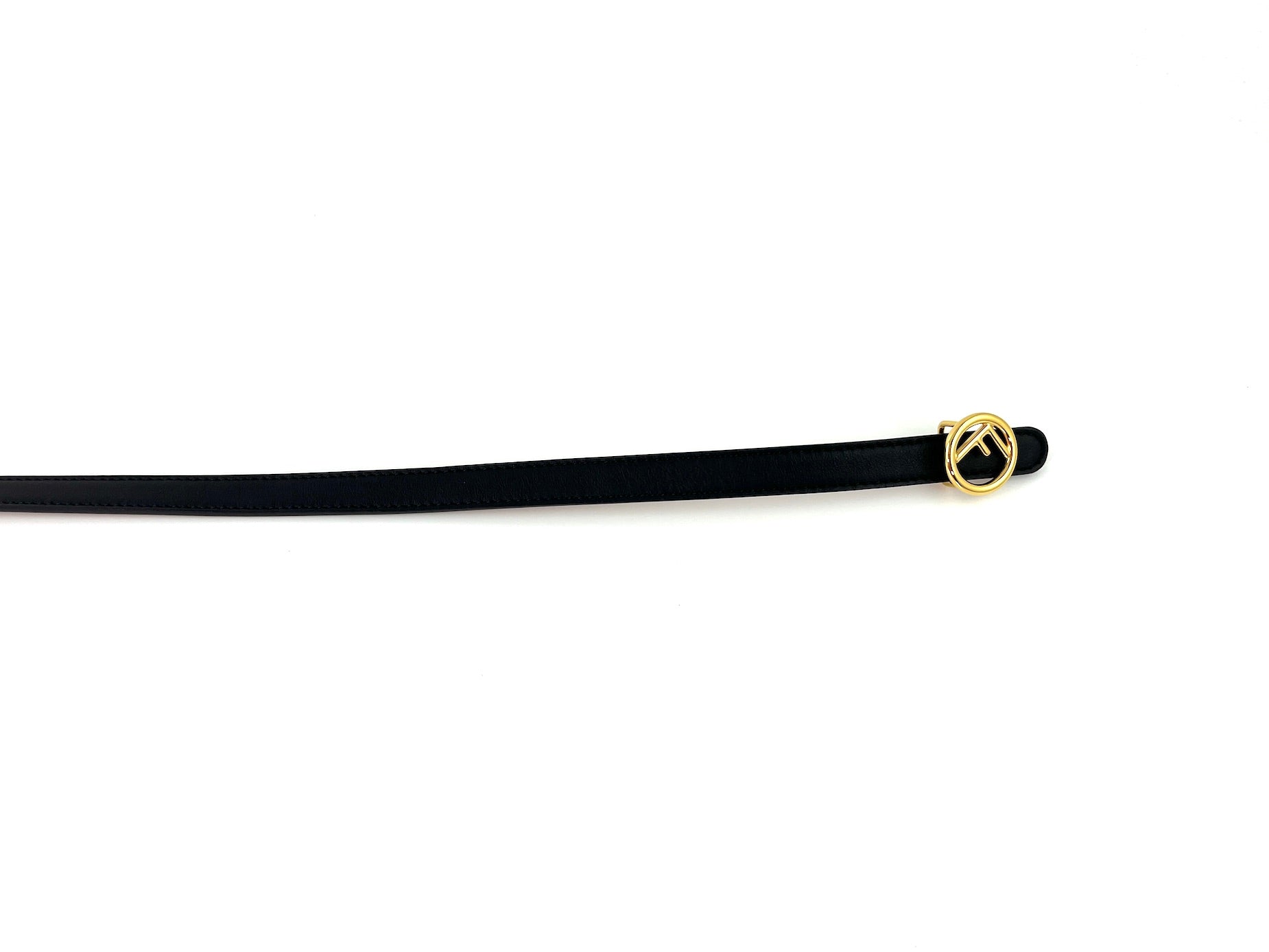 FENDI Black Leather Skinny Belt 85