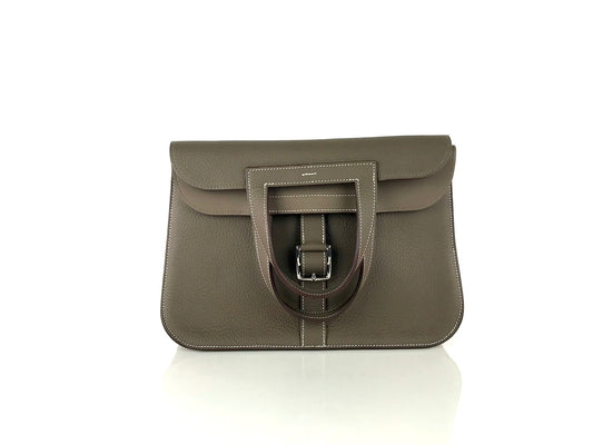 Hermes Halzan Etoupe Medium  Handbag