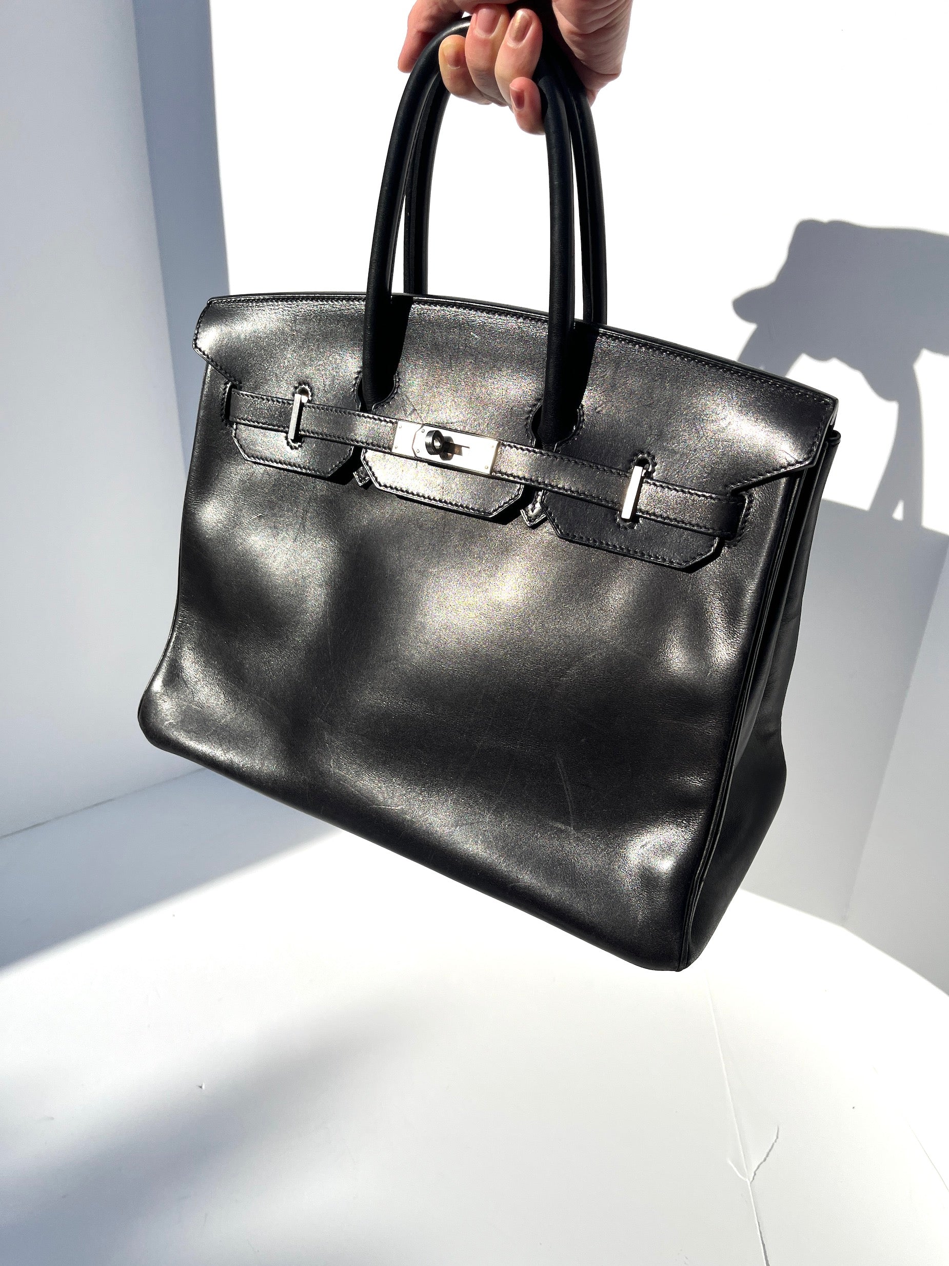 HERMES Black Box Leather Birkin 35 Handbag – Fashion Reloved