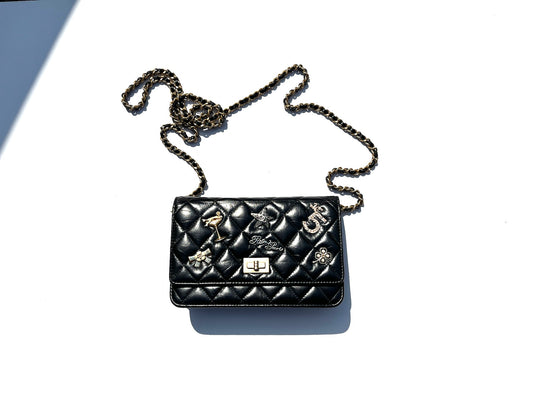 CHANEL Black Calfskin Charm Reissue 2.55 Wallet on Chain Crossbody Flap Bag