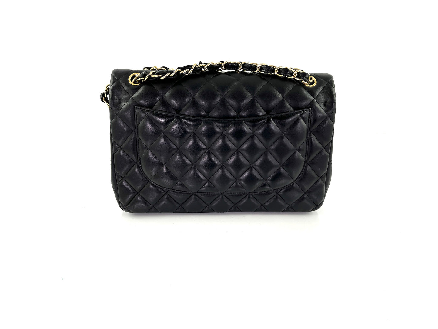 CHANEL Black Lambskin Jumbo Quilted Gold Hardware Classic Double Flap Bag