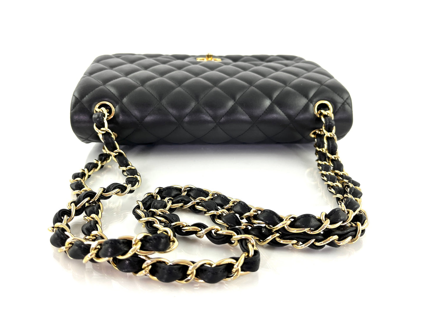 CHANEL Black Lambskin Jumbo Quilted Gold Hardware Classic Double Flap Bag