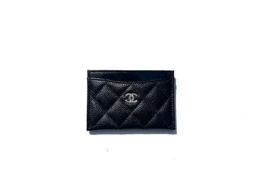 CHANEL 2022 Black Caviar Quilted Card Holder Case