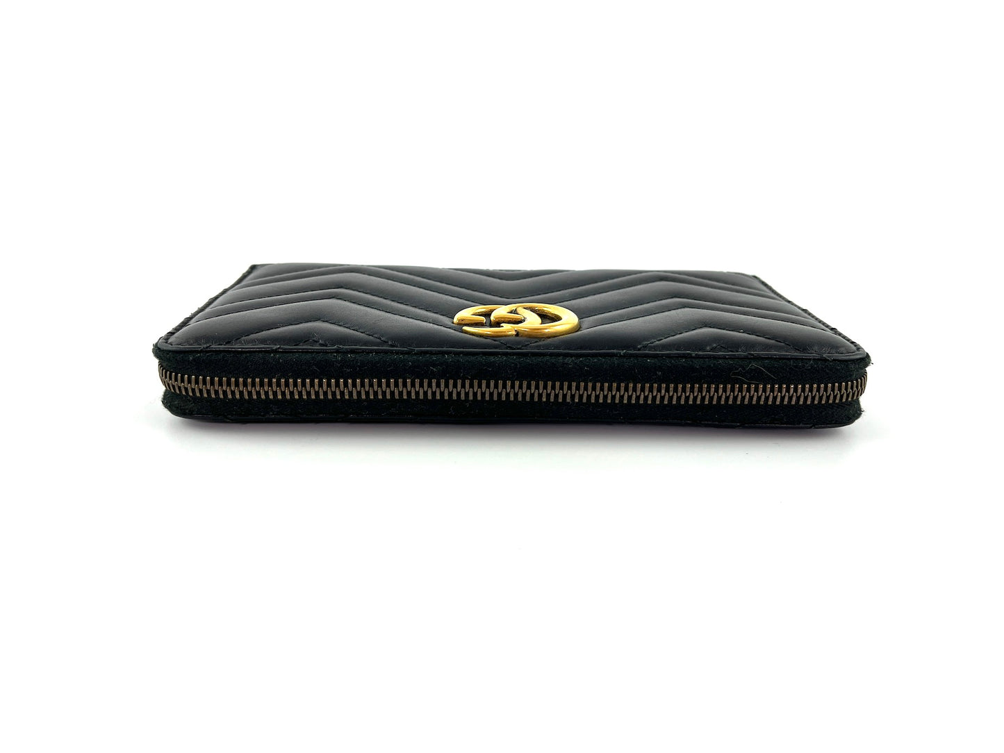 GUCCI GG Marmont Matelasse Black Quilted Zip Around Continental Wallet