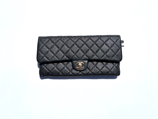 CHANEL Classic 2021 Black Quilted Caviar Flap Clutch Bag