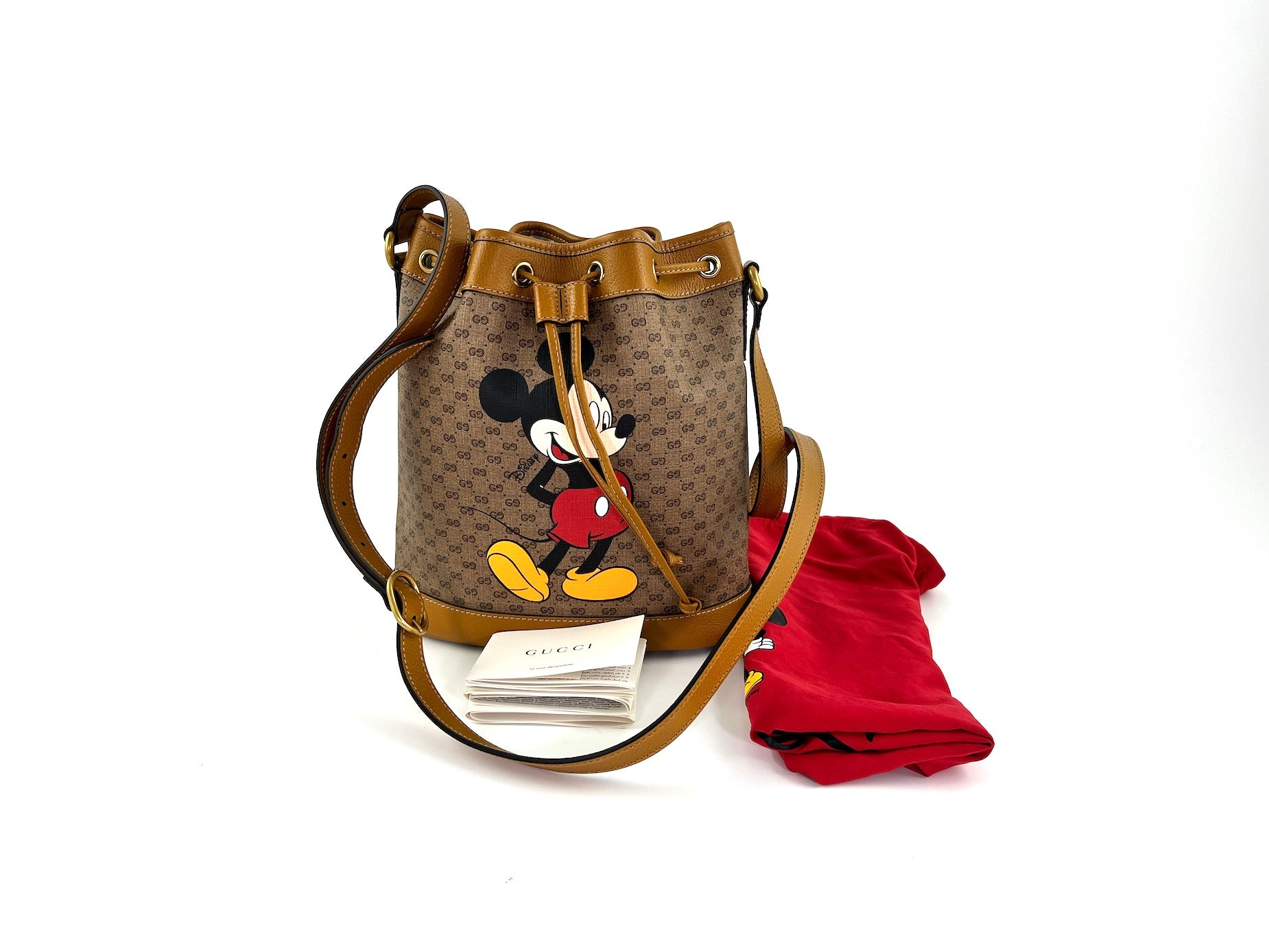 New GUCCI X Disney Mickey Mini GG Supreme Monogram Bucket Bag