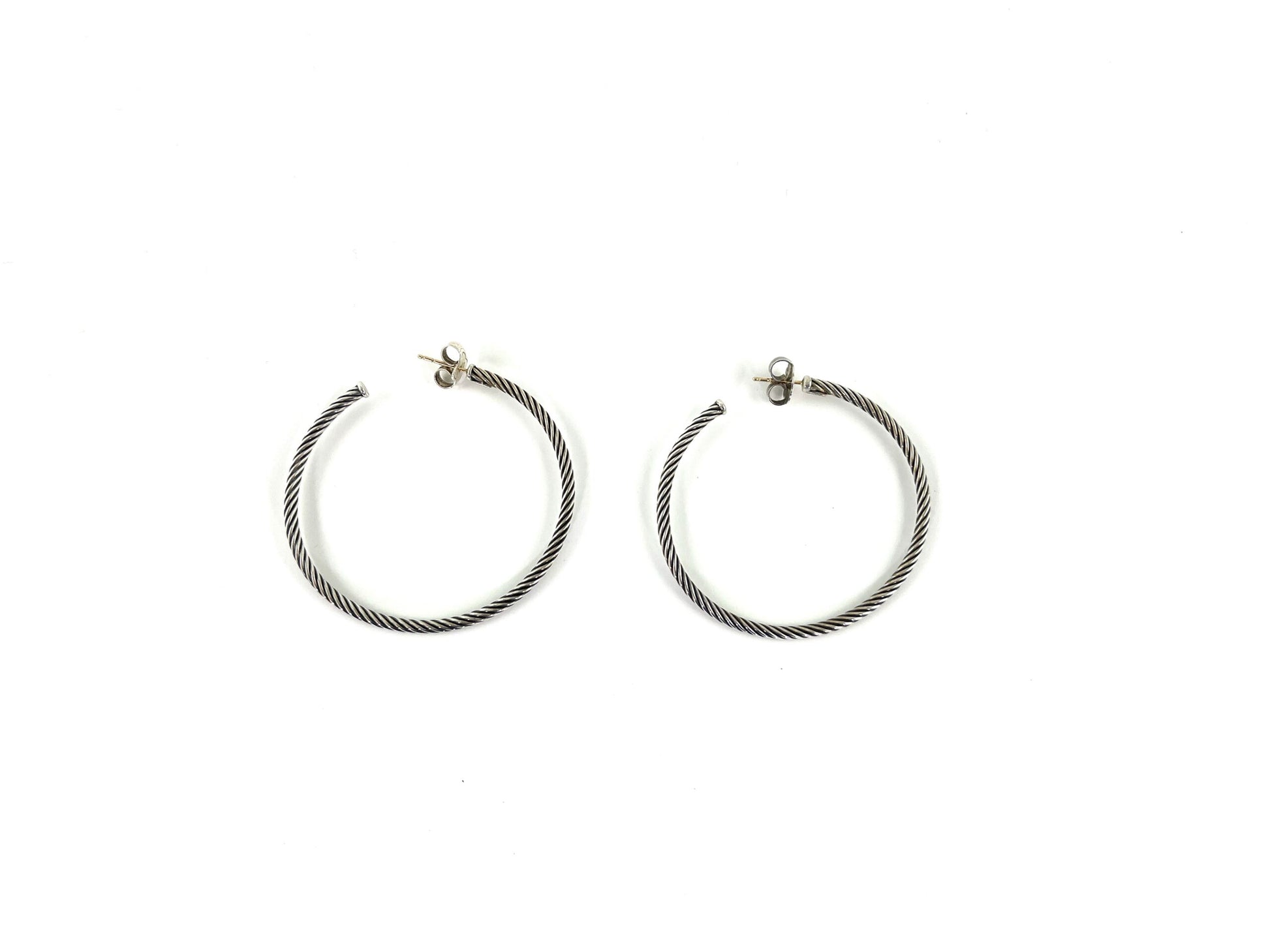 David Yurman Sculpted Cable Silver Gold Hoop Earrings