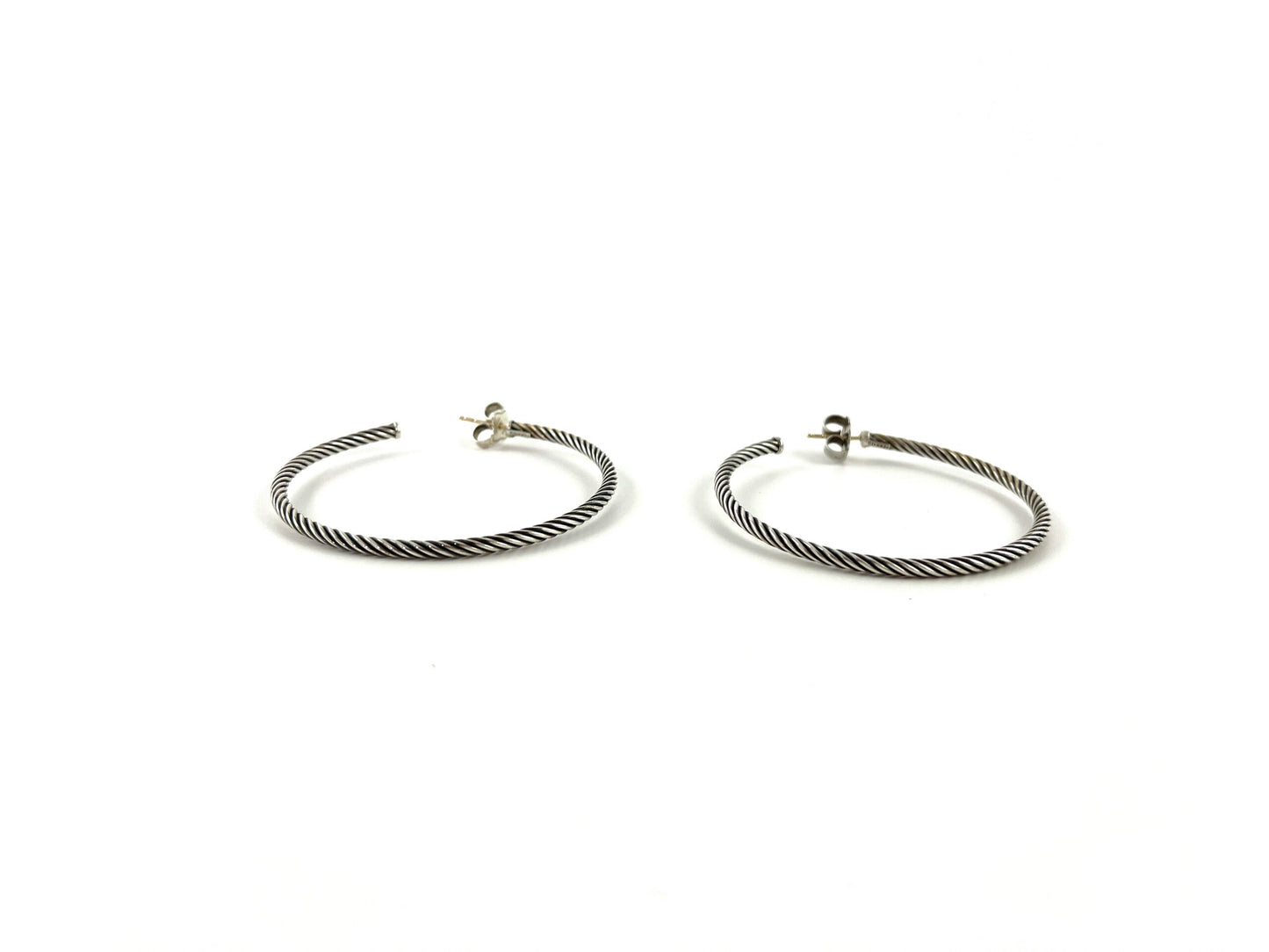 David Yurman Sculpted Cable Silver Gold Hoop Earrings