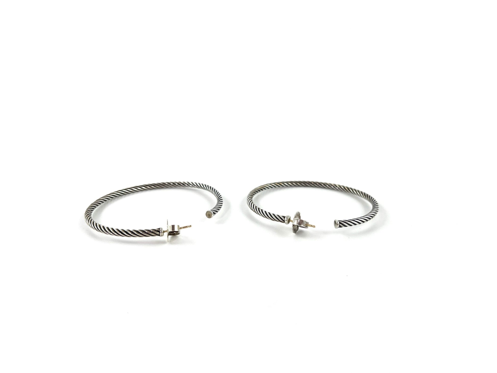 David Yurman Sculpted Cable Silver Gold Hoop Earrings