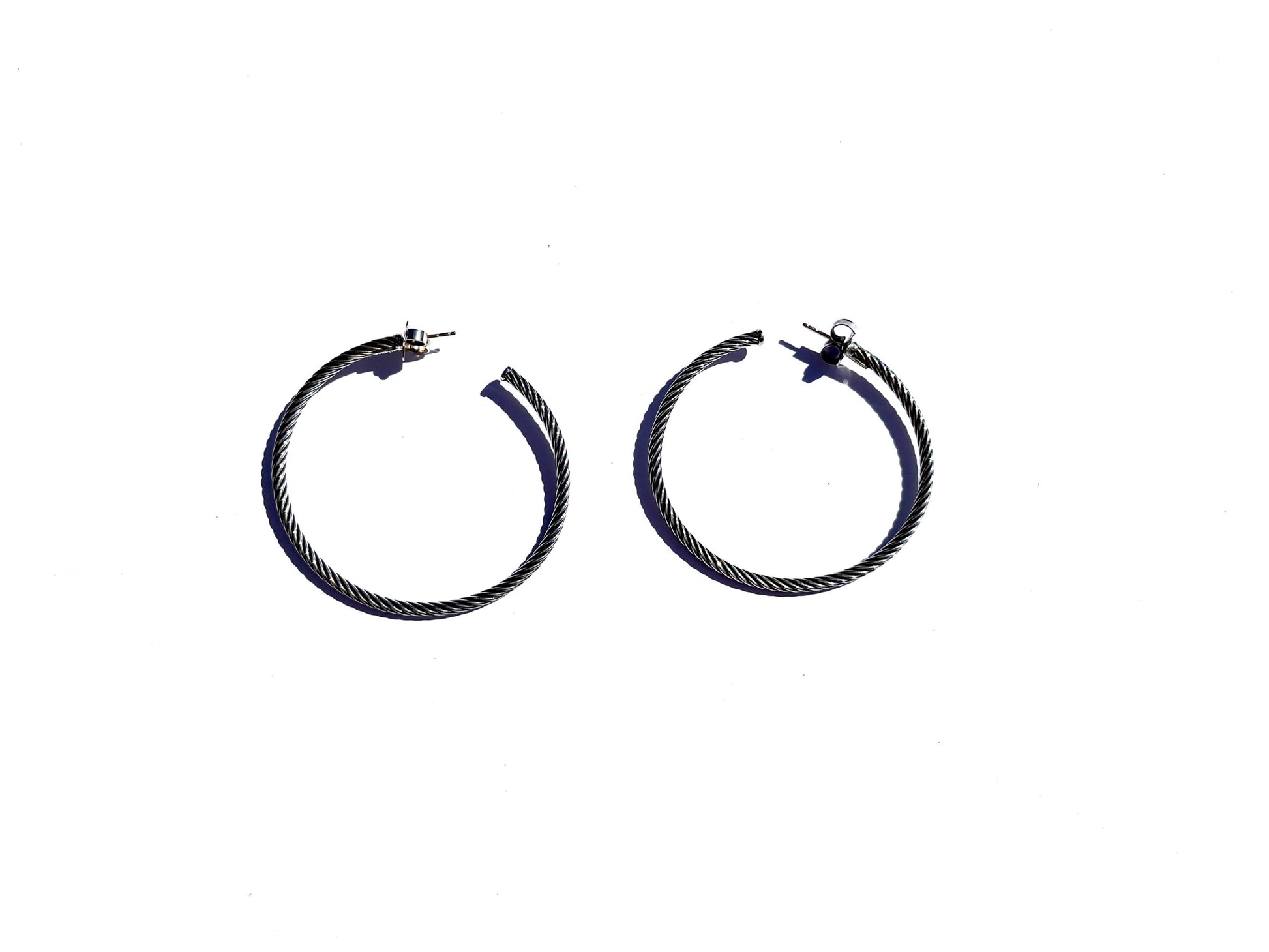 David Yurman Sculpted Cable Silver Gold Hoop Earrings