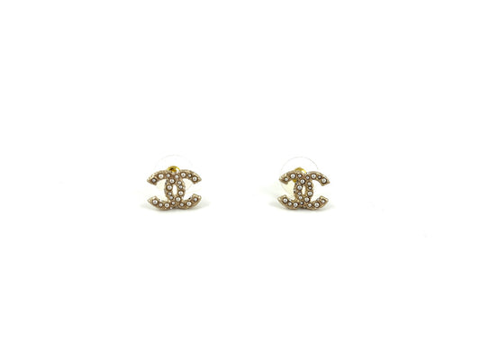 New CHANEL Faux Pearl Strass 2023 CC Stud Earrings